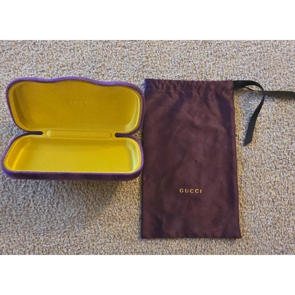 Gucci  Eye Glasses Case Purple Velvet Hinged Clamshell Yellow  Lined Holder Case